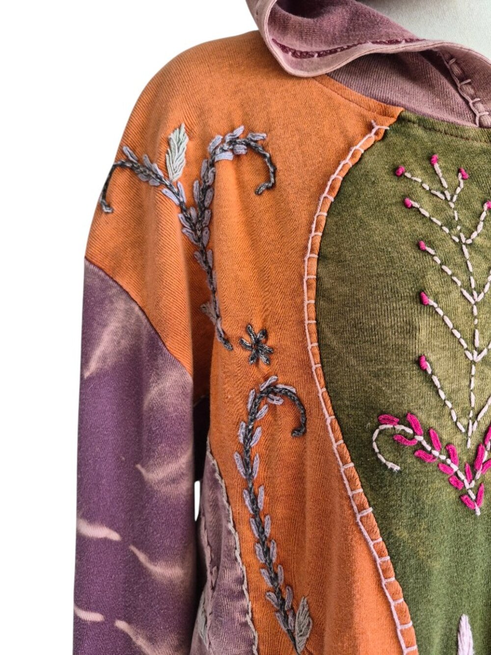 Made in Nepal Funky Unique Artsy Boho Patchwork Full Zip Hoodie Jacket Size XL - Picture 3 of 16